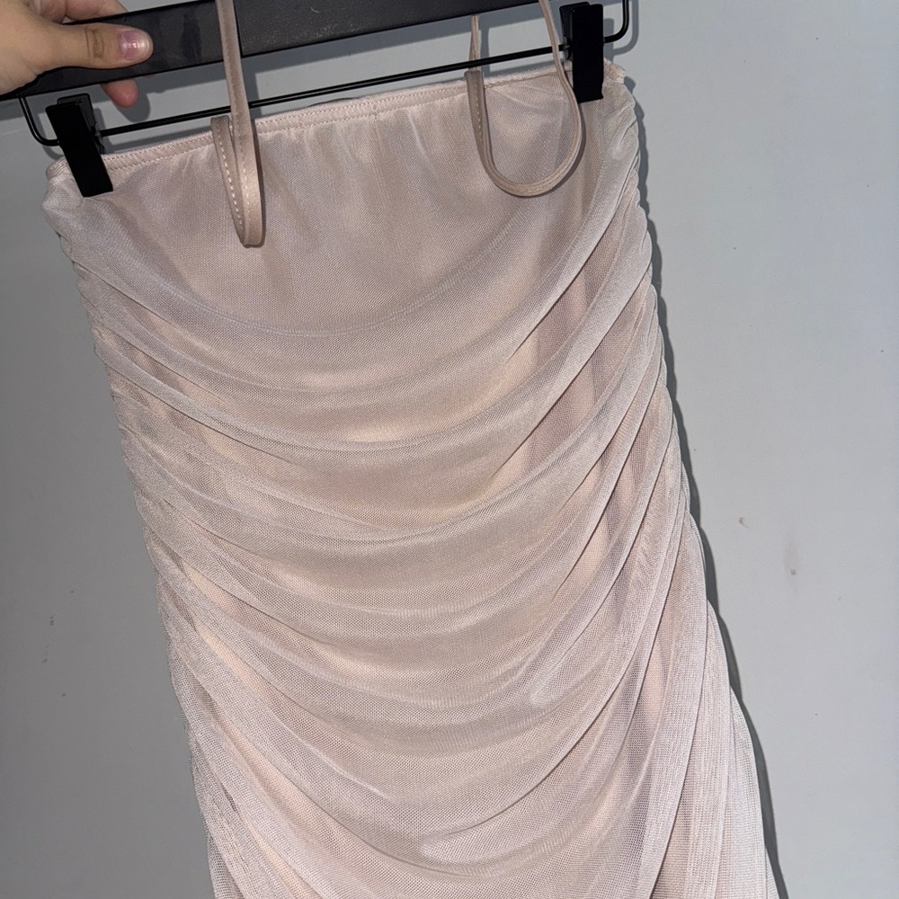 Pretty Little Thing Elegant Cream Ruched Spaghetti Strap Dress - Picture 2 of 5